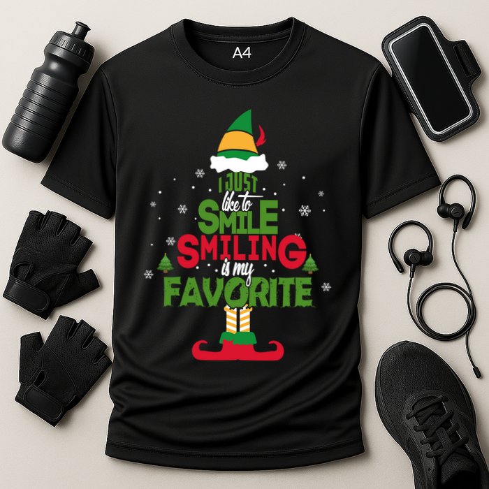 I Just Like To Smile Smiling's My Favorite Christmas Elf Performance Shirt