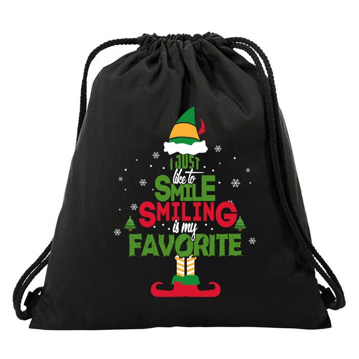 I Just Like To Smile Smiling's My Favorite Christmas Elf Drawstring Bag