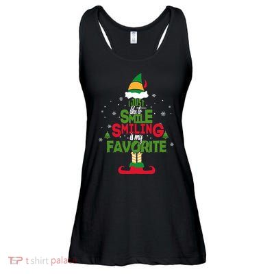 I Just Like To Smile Smiling's My Favorite Christmas Elf Ladies Essential Flowy Tank