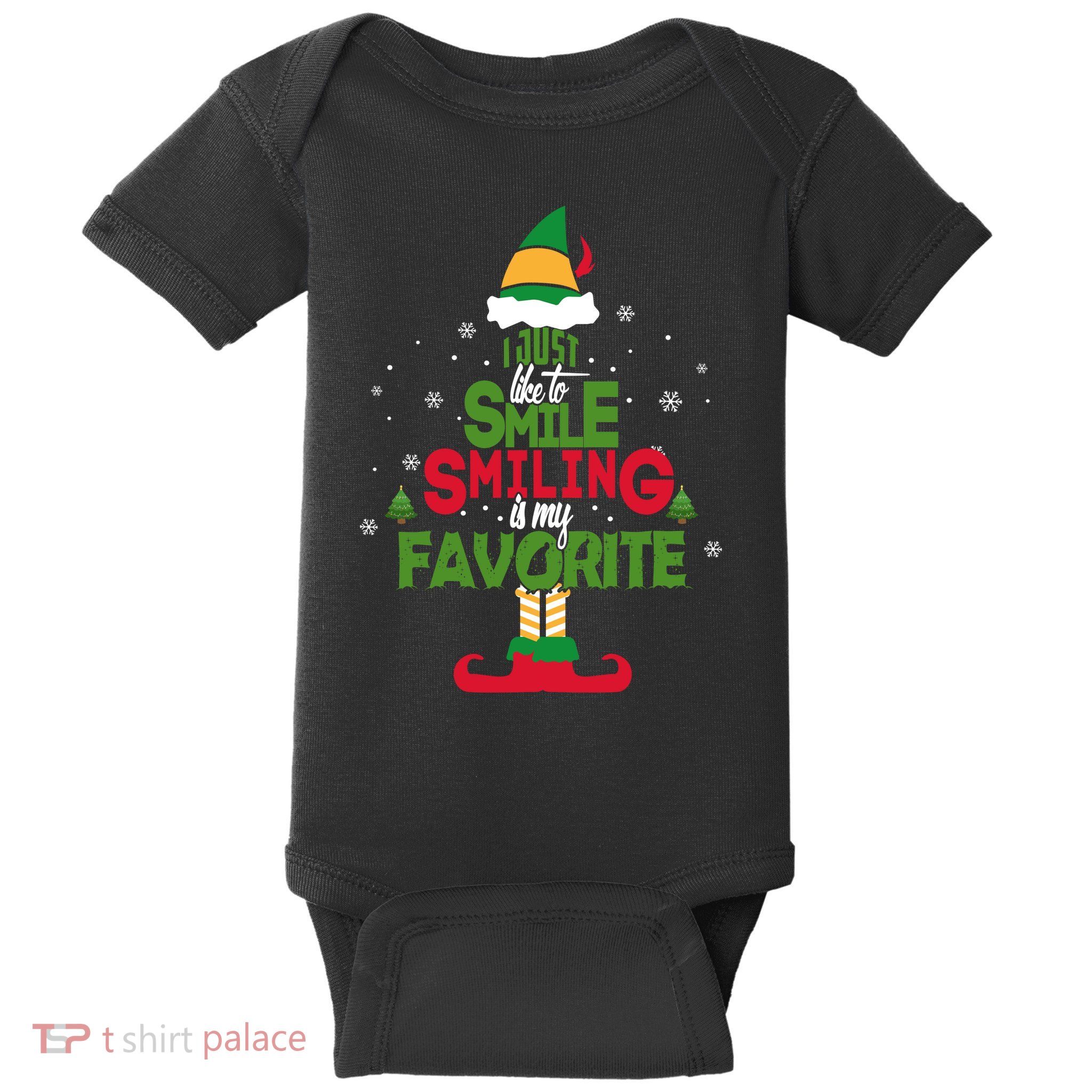 I Just Like To Smile Smiling's My Favorite Christmas Elf Baby Bodysuit