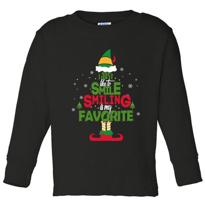 I Just Like To Smile Smiling's My Favorite Christmas Elf Toddler Long Sleeve Shirt