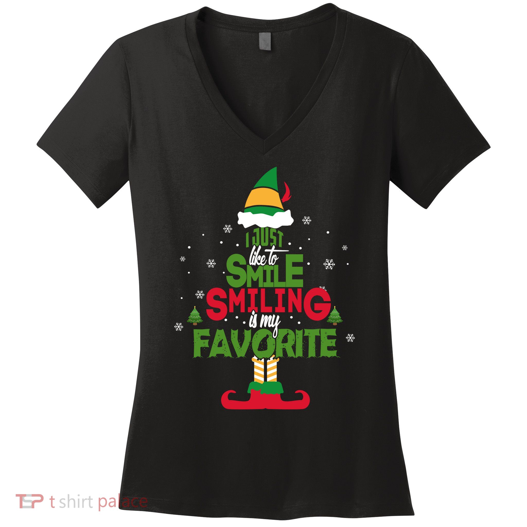 I Just Like To Smile Smiling's My Favorite Christmas Elf Women's V-Neck T-Shirt