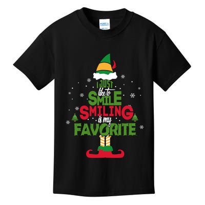 I Just Like To Smile Smiling's My Favorite Christmas Elf Kids T-Shirt