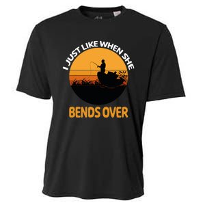 I Just Like When She Bends Over Funny Fisherman Fishing Rod Cooling Performance Crew T-Shirt