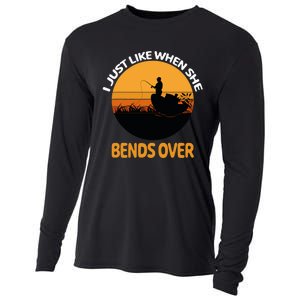 I Just Like When She Bends Over Funny Fisherman Fishing Rod Cooling Performance Long Sleeve Crew