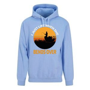 I Just Like When She Bends Over Funny Fisherman Fishing Rod Unisex Surf Hoodie