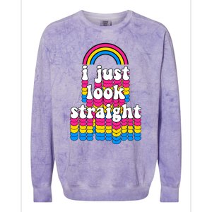 I Just Look Straight Pansexual Pride Flag Gift Colorblast Crewneck Sweatshirt