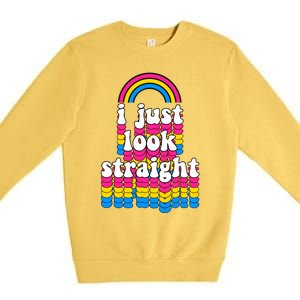 I Just Look Straight Pansexual Pride Flag Gift Premium Crewneck Sweatshirt