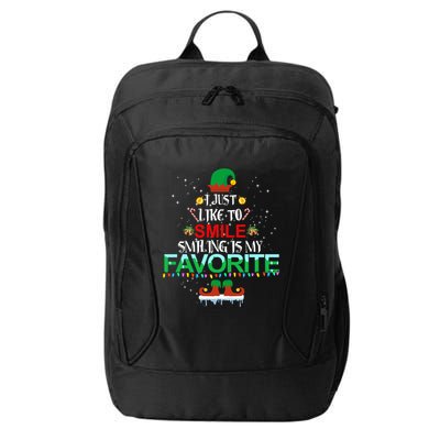 I Just Like To Smile Smiling Is My Favorite Elf Christmas Cool Gift City Backpack