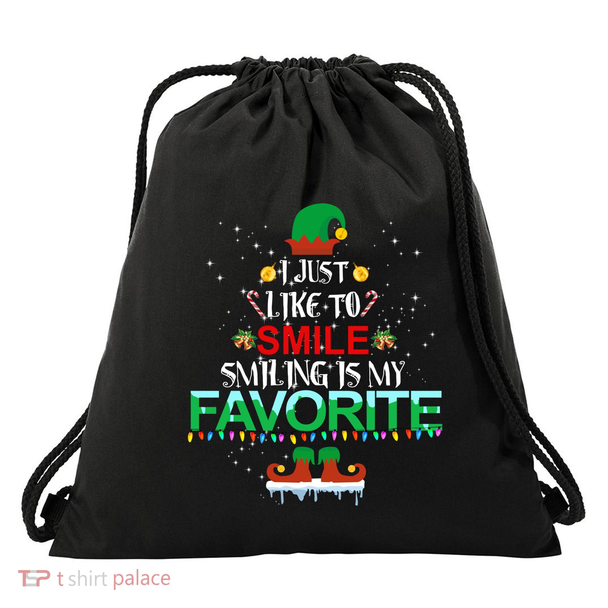 I Just Like To Smile Smiling Is My Favorite Elf Christmas Cool Gift Drawstring Bag