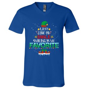 I Just Like To Smile Smiling Is My Favorite Elf Christmas Cool Gift V-Neck T-Shirt