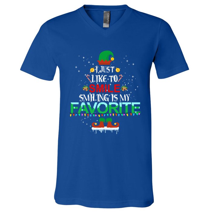 I Just Like To Smile Smiling Is My Favorite Elf Christmas Cool Gift V-Neck T-Shirt