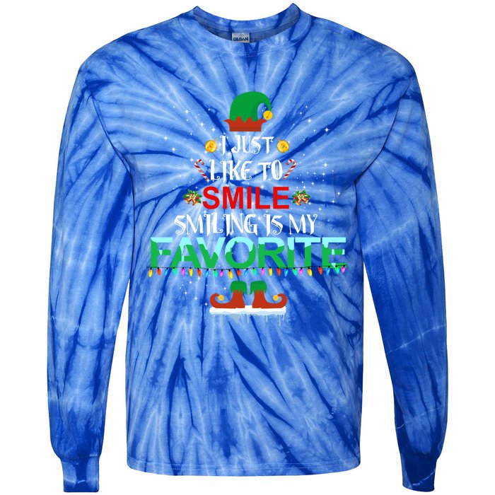 I Just Like To Smile Smiling Is My Favorite Elf Christmas Cool Gift Tie-Dye Long Sleeve Shirt