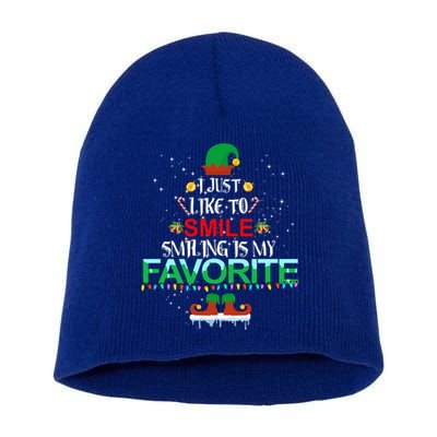 I Just Like To Smile Smiling Is My Favorite Elf Christmas Cool Gift Short Acrylic Beanie