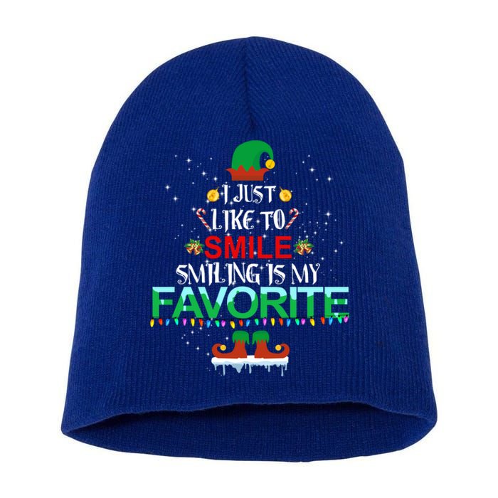 I Just Like To Smile Smiling Is My Favorite Elf Christmas Cool Gift Short Acrylic Beanie