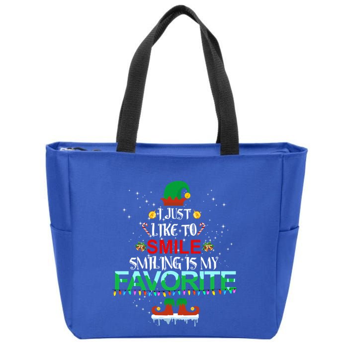 I Just Like To Smile Smiling Is My Favorite Elf Christmas Cool Gift Zip Tote Bag