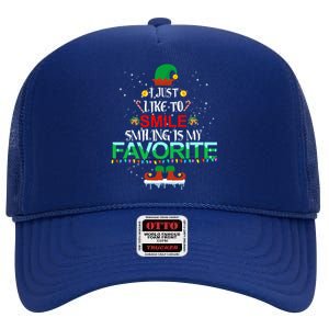 I Just Like To Smile Smiling Is My Favorite Elf Christmas Cool Gift High Crown Mesh Back Trucker Hat