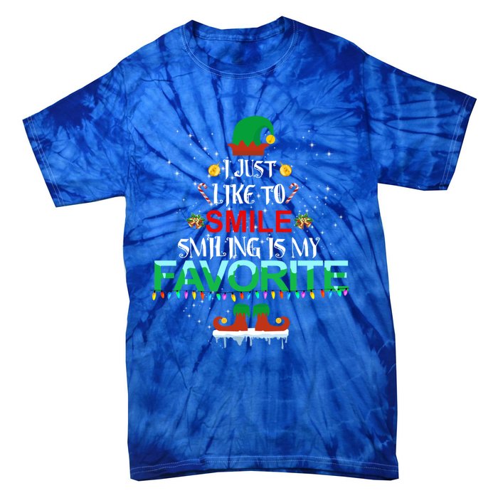 I Just Like To Smile Smiling Is My Favorite Elf Christmas Gift Tie-Dye T-Shirt