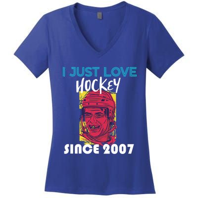 I Just Love Hockey Since 2007 Gift Women's V-Neck T-Shirt