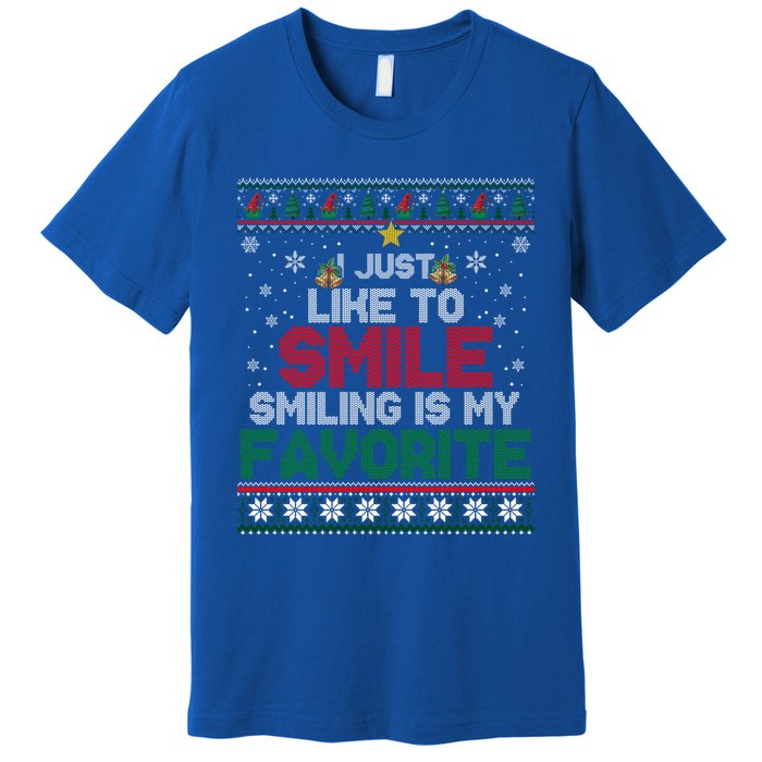 I Just Like To Smile Smiling Is My Favorite Xmas Elf Ugly Gift Premium T-Shirt