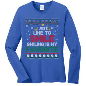 I Just Like To Smile Smiling Is My Favorite Xmas Elf Ugly Gift Ladies Long Sleeve Shirt