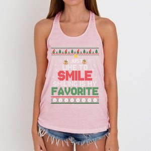 I Just Like To Smile Smiling Is My Favorite Xmas Elf Ugly Gift Women's Knotted Racerback Tank