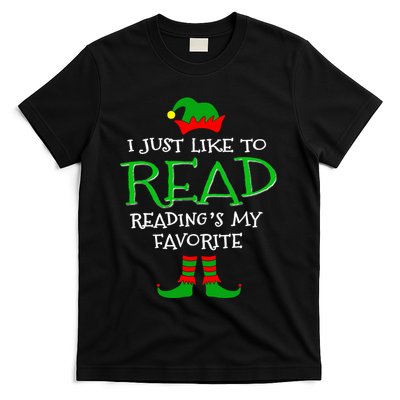 I Just Like To Read Reading Elf Book Love Christmas Gifts T-Shirt