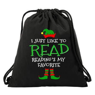 I Just Like To Read Reading Elf Book Love Christmas Gifts Drawstring Bag