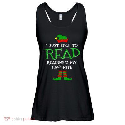 I Just Like To Read Reading Elf Book Love Christmas Gifts Ladies Essential Flowy Tank