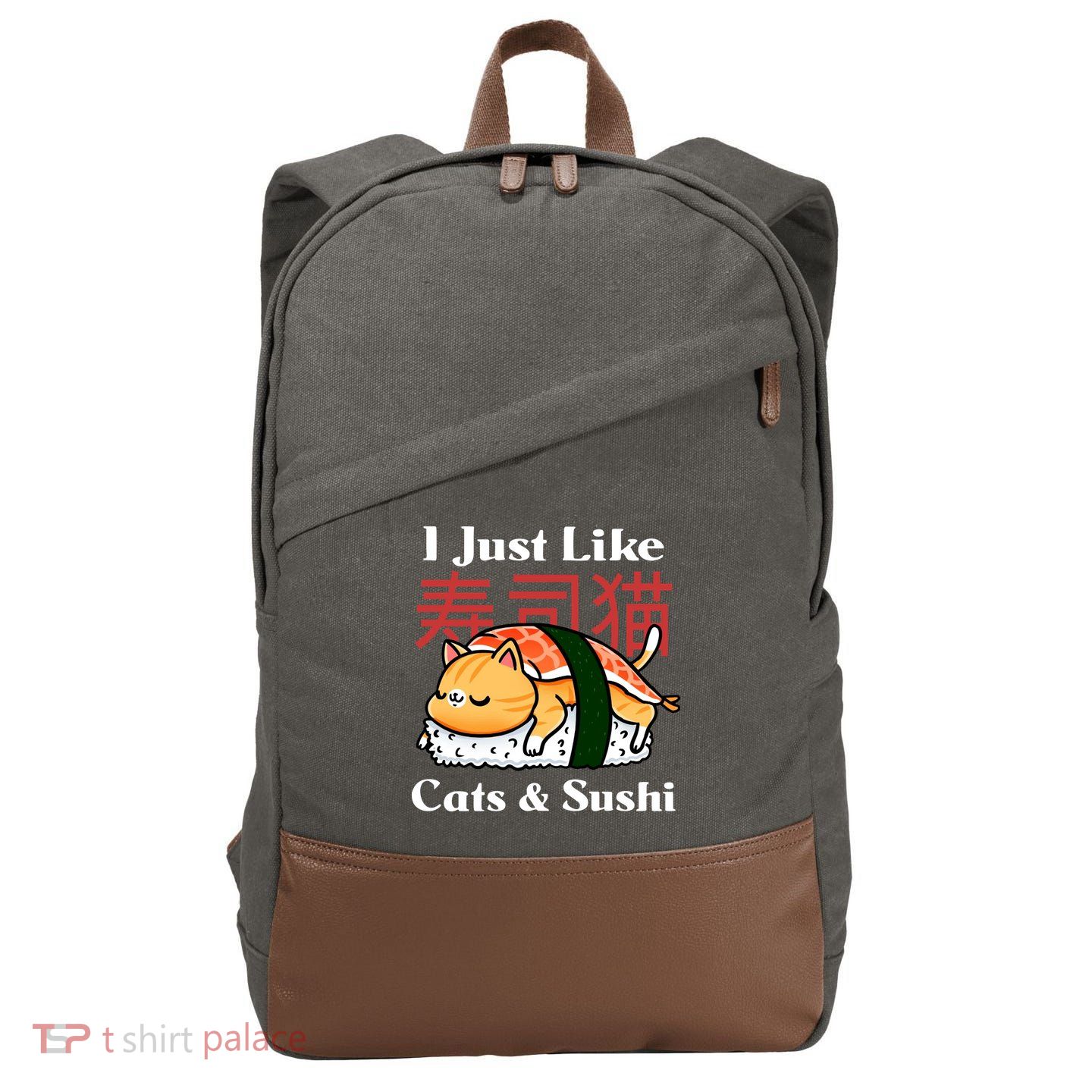 I Just Like Cats And Sushi Cotton Canvas Backpack