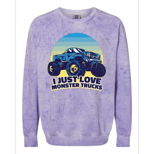 I Just Love Monster Trucks Retro Sunset Colorblast Crewneck Sweatshirt