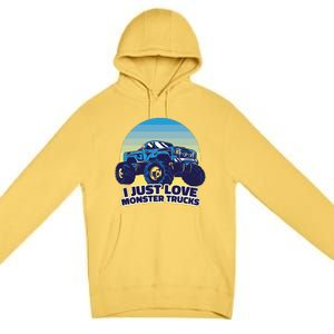 I Just Love Monster Trucks Retro Sunset Premium Pullover Hoodie