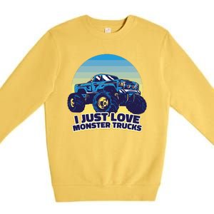 I Just Love Monster Trucks Retro Sunset Premium Crewneck Sweatshirt