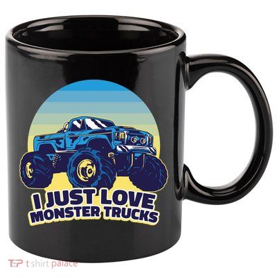 I Just Love Monster Trucks Retro Sunset 11oz C Handle Ceramic Mug