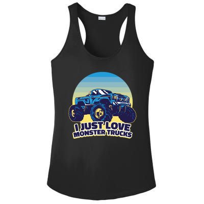 I Just Love Monster Trucks Retro Sunset Ladies PosiCharge Competitor Racerback Tank