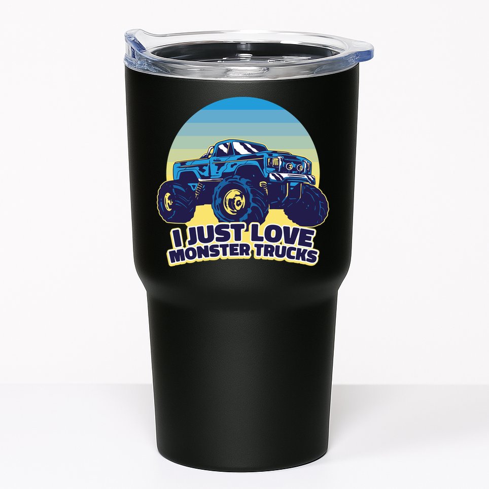 I Just Love Monster Trucks Retro Sunset Tumbler