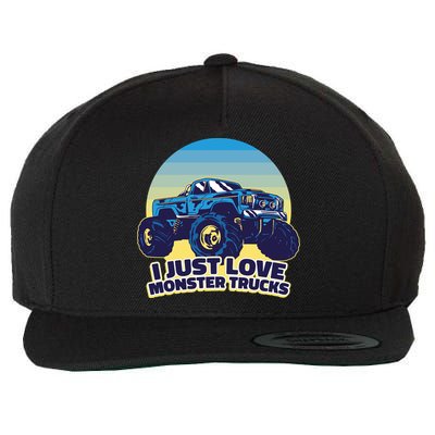 I Just Love Monster Trucks Retro Sunset Wool Snapback Cap