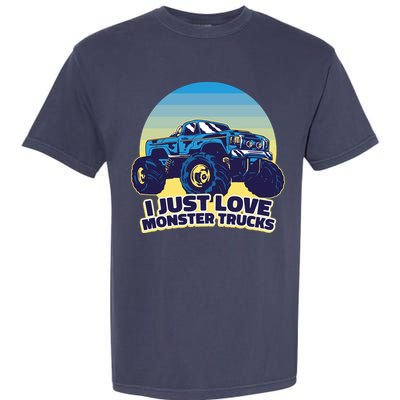 I Just Love Monster Trucks Retro Sunset Garment-Dyed Heavyweight T-Shirt