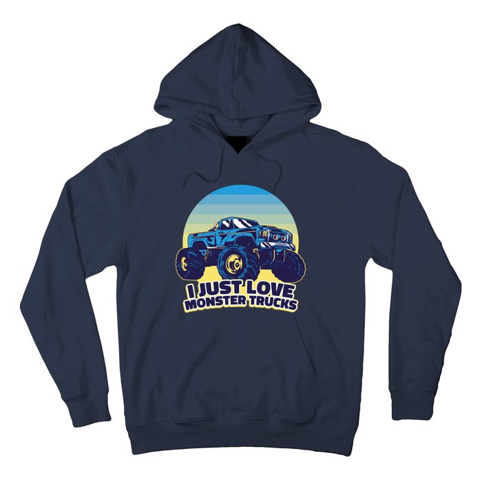 I Just Love Monster Trucks Retro Sunset Hoodie