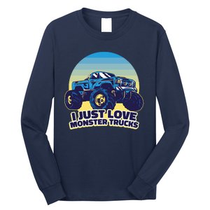 I Just Love Monster Trucks Retro Sunset Long Sleeve Shirt