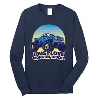 I Just Love Monster Trucks Retro Sunset Long Sleeve Shirt