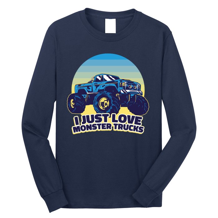 I Just Love Monster Trucks Retro Sunset Long Sleeve Shirt