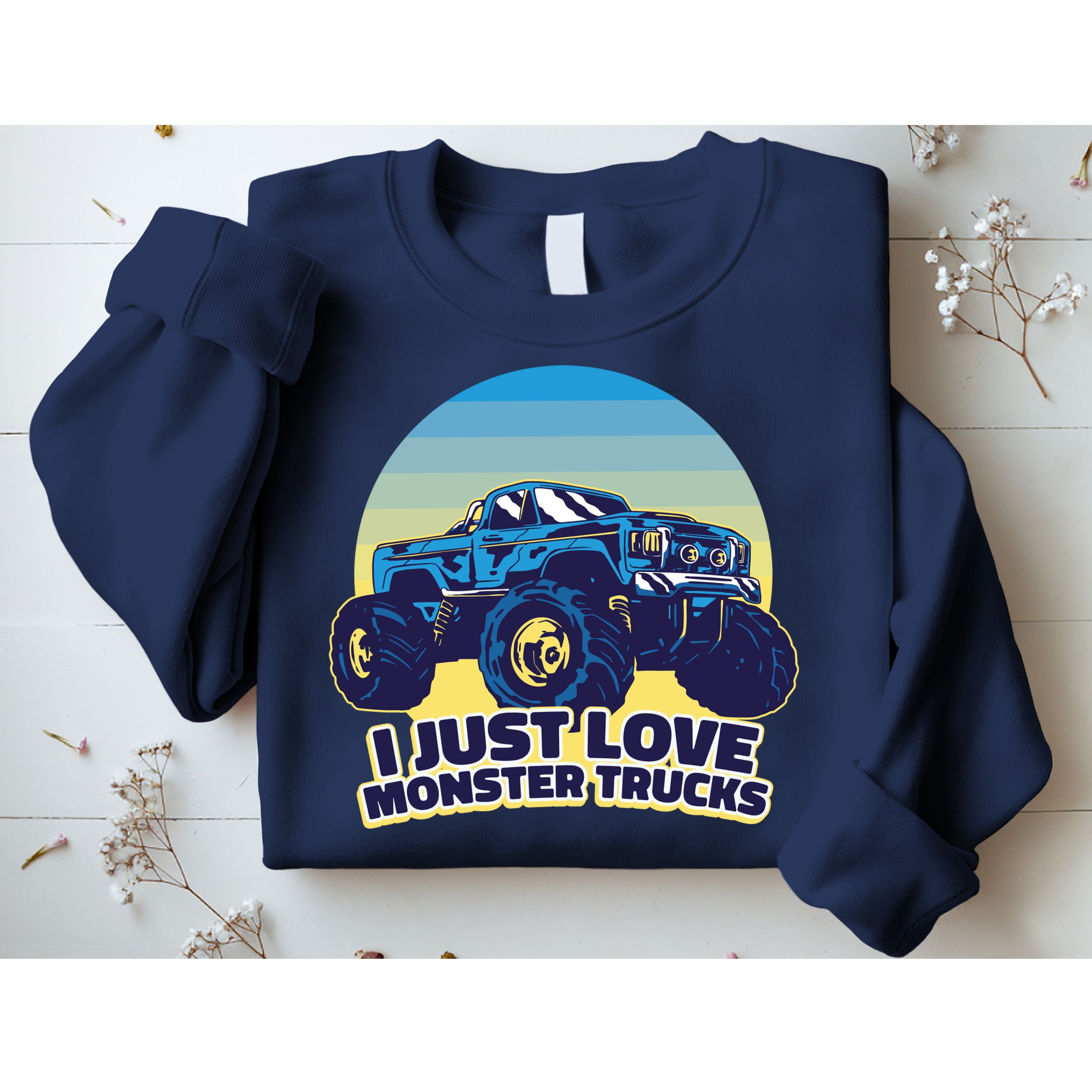 I Just Love Monster Trucks Retro Sunset Sweatshirt