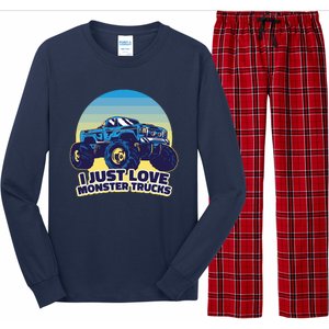 I Just Love Monster Trucks Retro Sunset Long Sleeve Pajama Set