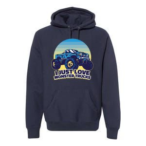 I Just Love Monster Trucks Retro Sunset Premium Hoodie