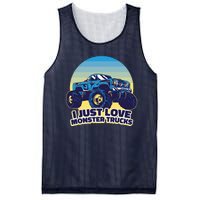 I Just Love Monster Trucks Retro Sunset Mesh Reversible Basketball Jersey Tank