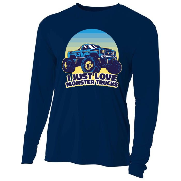 I Just Love Monster Trucks Retro Sunset Cooling Performance Long Sleeve Crew