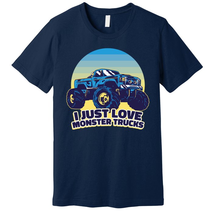 I Just Love Monster Trucks Retro Sunset Premium T-Shirt