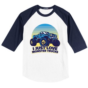 I Just Love Monster Trucks Retro Sunset Baseball Sleeve Shirt