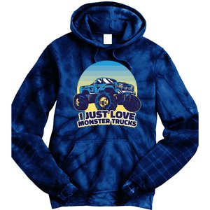 I Just Love Monster Trucks Retro Sunset Tie Dye Hoodie